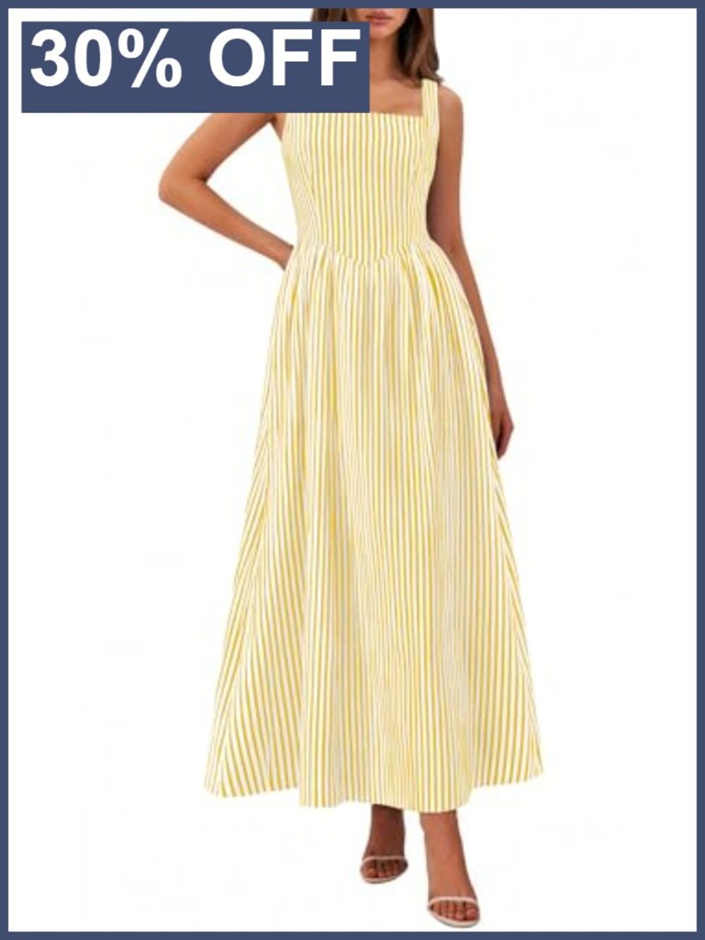 Women's Striped Maxi Sundress Sleeveless Square Neck Ruffled